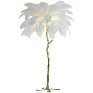 Hot Selling Luxury Copper Material Floor Lights Tree Shape Art Design Creative Ostrich Feather Led Floor Lamp Standing Led Light