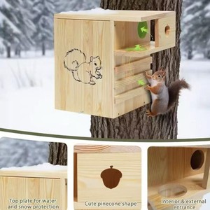 Nouvelle Niche en <span class=keywords><strong>Bois</strong></span> pour Écureuils, Forme de Pomme de Pin, à Suspendre en Extérieur, pour Hamsters, Habitat d'Élevage Animal, Boîte en <span class=keywords><strong>Bois</strong></span> Massif - Product Image 2