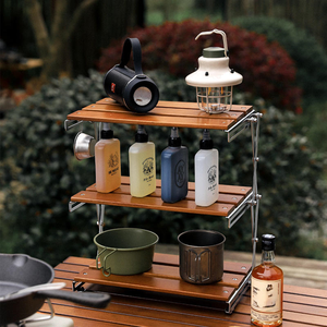Modern Lightweight Outdoor <b>Camping</b> Solid Wood Portable <b>Foldable</b> <b>Table</b> with Storage Rack for Kitchen Use - Product Image 3