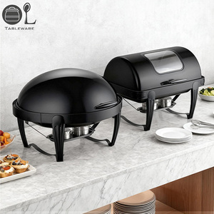 Set Perlengkapan Prasmanan Chafing Dish Stainless Steel Putih/Hitam Kelas Atas Grosir, Sistem Pemanas Alkohol Roll Top, Kontrol Suhu, Hemat Energi - Product Image 4