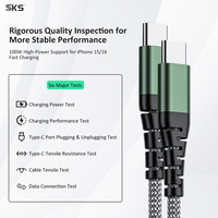 Cable USB Tipo C a Tipo C de Carga Rápida PD de 5A y 100W, Cable Tipo C con Cubierta de Aleación de Aluminio Verde Trenzado de Nailon, Carga Rápida para Samsung