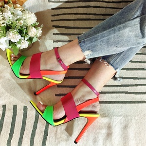 Fashionable 2023 New Thin High Heel Sexy Women's Sandals Color <b>Block</b> 35-42 White, Green, Rose Red - Product Image 6