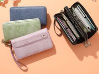 Dompet Wanita PU Bermotif Bunga Vintage, Dompet Multi Kartu, Dompet Clutch, Tempat Kartu, Organizer, Dompet Wanita dengan Tali Pergelangan Tangan