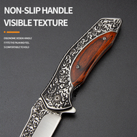Couteau de poche pliant vintage à gravure florale, manche incrusté de bois, pour extérieur, EDC, collection, utilitaire, couteau pliant