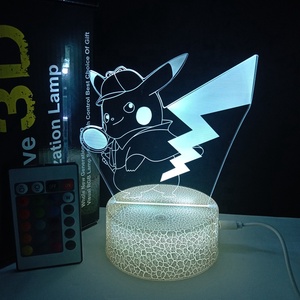 Lampe de nuit à illusion 3D <span class=keywords><strong>Pikachu</strong></span>, 7/16 couleurs changeantes progressivement, télécommande tactile, lampe de table USB Anime pour chambre à coucher, cadeaux de vacances - Product Image 2