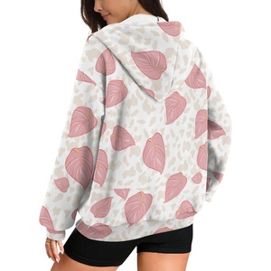 <span class=keywords><strong>Felpa</strong></span> da donna con cerniera larga con tasche giacca a vento con Logo personalizzato giacca a vento rosa con stampa <span class=keywords><strong>leopardata</strong></span> hawaiana - Product Image 4