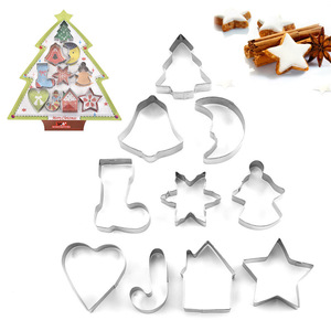 Kits de découpoirs à biscuits en forme d'arbre de Noël, lot de 10 moules à biscuits 3D tridimensionnels en acier inoxydable, outils de pâtisserie - Product Image 1