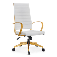 Sedia da ufficio di lusso moderna in pelle bianca Color oro con piedini in metallo