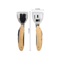 Outils de barbecue multifonctionnels 6 en 1, ouvre-bouteille, spatule à fentes, brosse à huile, fourchette à barbecue, couteau en acier inoxydable avec manche en bois