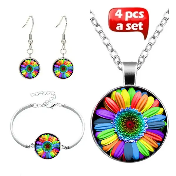 Go Party LGBT Jewelry Gemstone Rainbow girasole Flag Gay Pride Love Glass Dome Bangle orecchini bracciale collana Set donna uomo