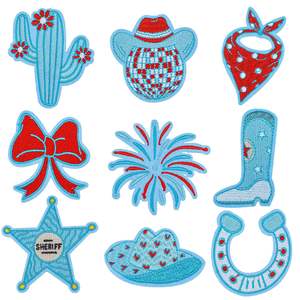 ISO9001 & BSCI Red Blue Small Embroidery Patch Sew/<b>Iron</b> <b>On</b> All The Time West Cowboy Style Custom Embroidered Patch For Clothing - Product Image 1