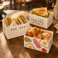 Boîtes alimentaires en carton imprimé, jetables, rectangulaires, pour sandwichs, pâtisseries, en-cas, emballages à emporter