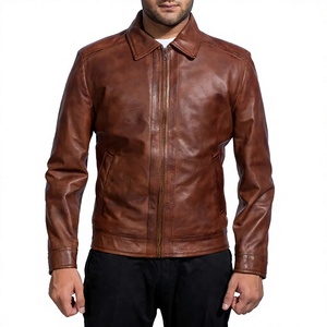 Veste d'hiver pour homme en cuir véritable marron de haute qualité, respirante, col rabattu, fermeture éclair, style décontracté - Product Image 1