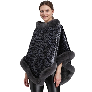 Women Warm Leopard <b>Shawl</b> Faux Fur Pullover Cloak Fluffy Trimmed Collar <b>Wrap</b> for Winter Outdoor Activities - Product Image 5