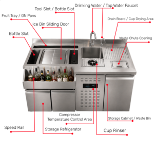 Station de bar mobile <span class=keywords><strong>Horeca</strong></span> avec fentes pour bouteilles, en acier inoxydable 201, double porte et température numérique - Product Image 5