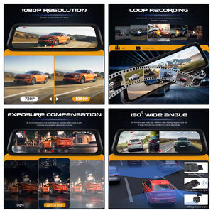 Caméra embarquée HD à double objectif, écran tactile IPS 9,66 pouces, enregistrement en boucle, vision nocturne, moniteur de stationnement - Product Image 2