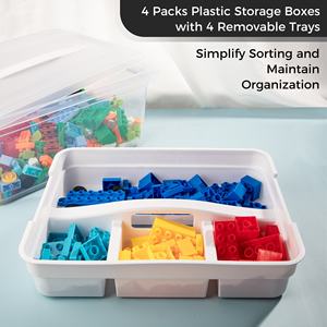 Boîte de rangement pour loisirs créatifs avec plateau amovible, organisateur en plastique transparent 20QT avec couvercles pour fournitures d'artisanat, livres, outils, puzzles - Product Image 6