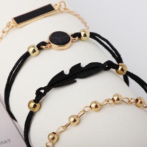 Trendy Black Feather <b>Bracelet</b> <b>Set</b> Gold Plated Alloy Women's Jewelry Gift 4Pcs Fashion Jewelry <b>Sets</b> - Product Image 3