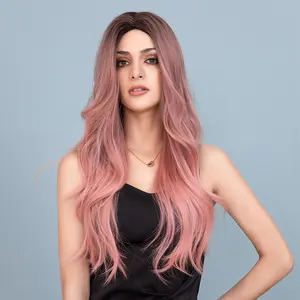 Cheap Synthetic Kinky Curly Pink Wig Long Natural Pixie Cut Deep Curly Hair Wig Full Lace Wholesale With Dark Root For Girls