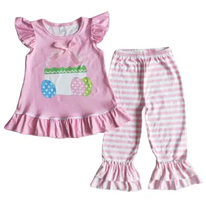Детская одежда, оптовая продажа, Розовая Одежда для девочек, одежда для малышей, брюки в полоску, Детские наряды, Пасхальная одежда