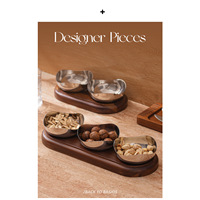 Ensemble de bols à noix en bois sur piétement, avec bordure en acier poli en forme de pétale, antidérapant, pour pistaches, olives, amandes et autres snacks