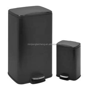 Tempat Sampah kamar mandi persegi panjang rumah tangga, Pedal kaki persegi warna hitam grosir tempat sampah baja antikarat - Product Image 3