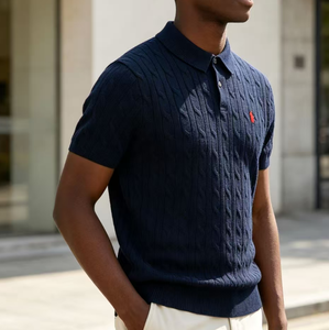 Polo tricoté pour homme – <span class=keywords><strong>Nouvelle</strong></span> collection été – Col en V à manches courtes – Haut décontracté respirant et frais avec design tricoté uni - Product Image 3