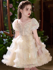 Elegante Falda corta para niños con mangas abullonadas para fiesta de cumpleaños, primer cumpleaños, bautizo y vestido de novia - Product Image 5