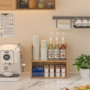 Wooden Desktop Coffee Sugar Tea Storage <b>Rack</b> With Acrylic Dividers Solid Wood <b>Shelf</b> Multipurpose Organizer Tabletop Mount - Product Image 1