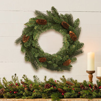 Karangan Bunga Natal Buatan Tangan 50cm, Kerucut Pinus Sutra, Daun Campuran, Ramah Lingkungan, Tahan Api, Dekorasi Dinding Pintu Depan Modern