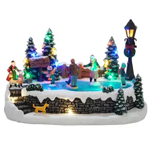 Christmas Village Houses Music CHRISTMAS VILLAGE Christmas Decors LED Scene W Turning Skaters Music