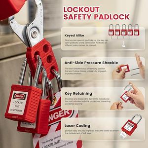 <span class=keywords><strong>Candado</strong></span> de Seguridad de Plástico <span class=keywords><strong>Rojo</strong></span> Impermeable Personalizado de 38 mm, Listo para Enviar, para Bloqueo de Equipos Industriales con Llave Maestra - Product Image 2