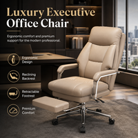 Chaise de bureau en cuir à dossier haut avec repose-pieds rétractable, chaise de patron pivotante inclinable, réglable en hauteur pour la maison et le bureau