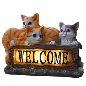 Statue de <span class=keywords><strong>chat</strong></span> solaire <span class=keywords><strong>en</strong></span> <span class=keywords><strong>résine</strong></span> à la mode, ornement d'<span class=keywords><strong>extérieur</strong></span>, réaliste, avec lettre de bienvenue, <span class=keywords><strong>chat</strong></span> - Product Image 1