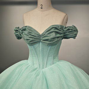 Jancember DY1161 Simple Off Shoulder Glitter Ball Gown Vestidos de fiesta de noche - Product Image 2