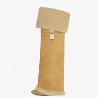 Bottines longues pour femme en daim et fourrure, à bout pointu, avec fermeture à boucle métallique, style western, talons aiguilles, pour l'hiver
