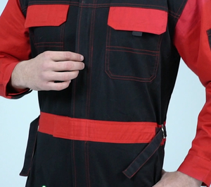 Combinaisons de travail à manches longues, combinaisons de mécaniciens, combinaisons à deux tons rouge et noir avec ceinture - Product Image 5