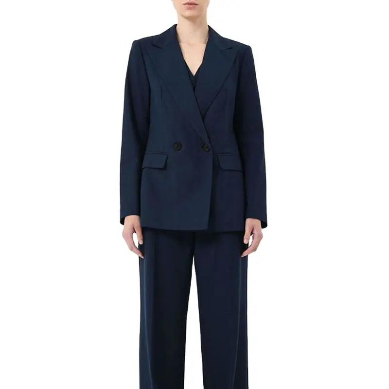 Casual Women Office Notch Lapel Double Breasted Blazer OEM ODM Shoulder Padded Formal Suit Jacket