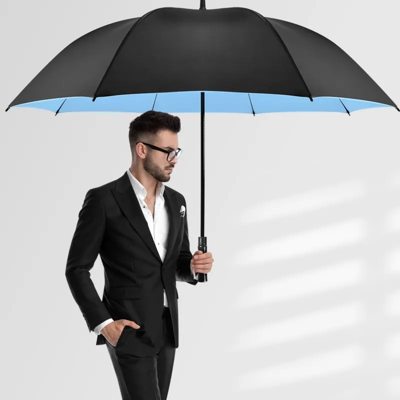 Автоматический открытый большой размер двойной слой 2 сплошной цвет гольф прямой зонт с плечевым мешочком