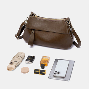 Genuine Leather <b>Shoulder</b> Bag Minimalist Design Zip Closure Single <b>Strap</b> Brown Color Daily Use Women's Handbag - Product Image 6