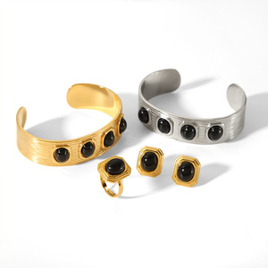 Geometric Gemstone <b>Bracelet</b> <b>Set</b> Stainless Steel 18K Gold Plated Party Jewelry Women's Fashion Accessories - Product Image 5