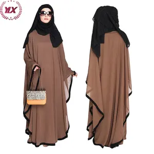 डबल स्तरित ओक ब्राउन ढीला फिटिंग दैनिक पहनने Abaya मुस्लिम आकस्मिक लांग मामूली कपड़े महिलाओं के पारंपरिक इस्लामी कफ्तान