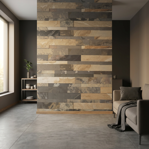 Revestimiento de paredes de piedra, revestimiento de piedra para exteriores, revestimiento de piedra para interiores, revestimiento de paredes interiores contemporáneo, beige gris neutro - Product Image 1