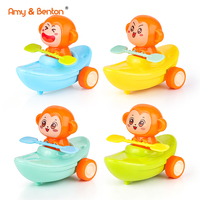 Voiture jouet à rétrofriction en plastique, motif singe de dessin animé et bateau canoë, mini-véhicule pour enfants et tout-petits, idéal comme cadeau de fête