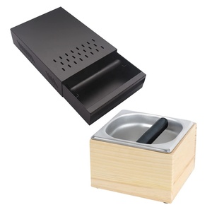 Caja cuadrada de acero inoxidable para café, Cubo de café con Base de madera, Espresso - Product Image 2