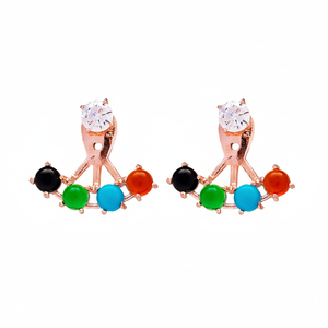 Colorful Stone Design CZ Round Shape Ear <b>Jackets</b> Woman Earrings Turkish Handmade 925 Sterling <b>Silver</b> Jewelry - Product Image 2