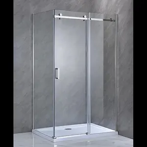 Frameless Modern Rectangular Self Enclosed Shower Cubicles Enclosure At End Of Bath With Tray