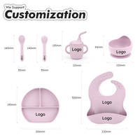 Vente en gros ensemble de vaisselle en silicone sans BPA bavoirs souples pour bébé tasse à ventouse avec assiette à paille pour les repas des enfants