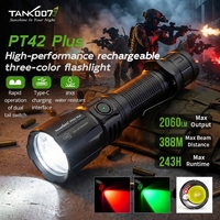 Lampe torche tactique étanche haute puissance TANK007 PT42 Plus, 2060LM, lumière verte et rouge, super lumineuse, rechargeable