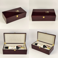 Boîte à vin en bois laqué piano haute brillance rétro gravée au laser avec logo personnalisé, boîte cadeau de luxe pour une seule bouteille de liqueur, avec fermeture à cadenas.